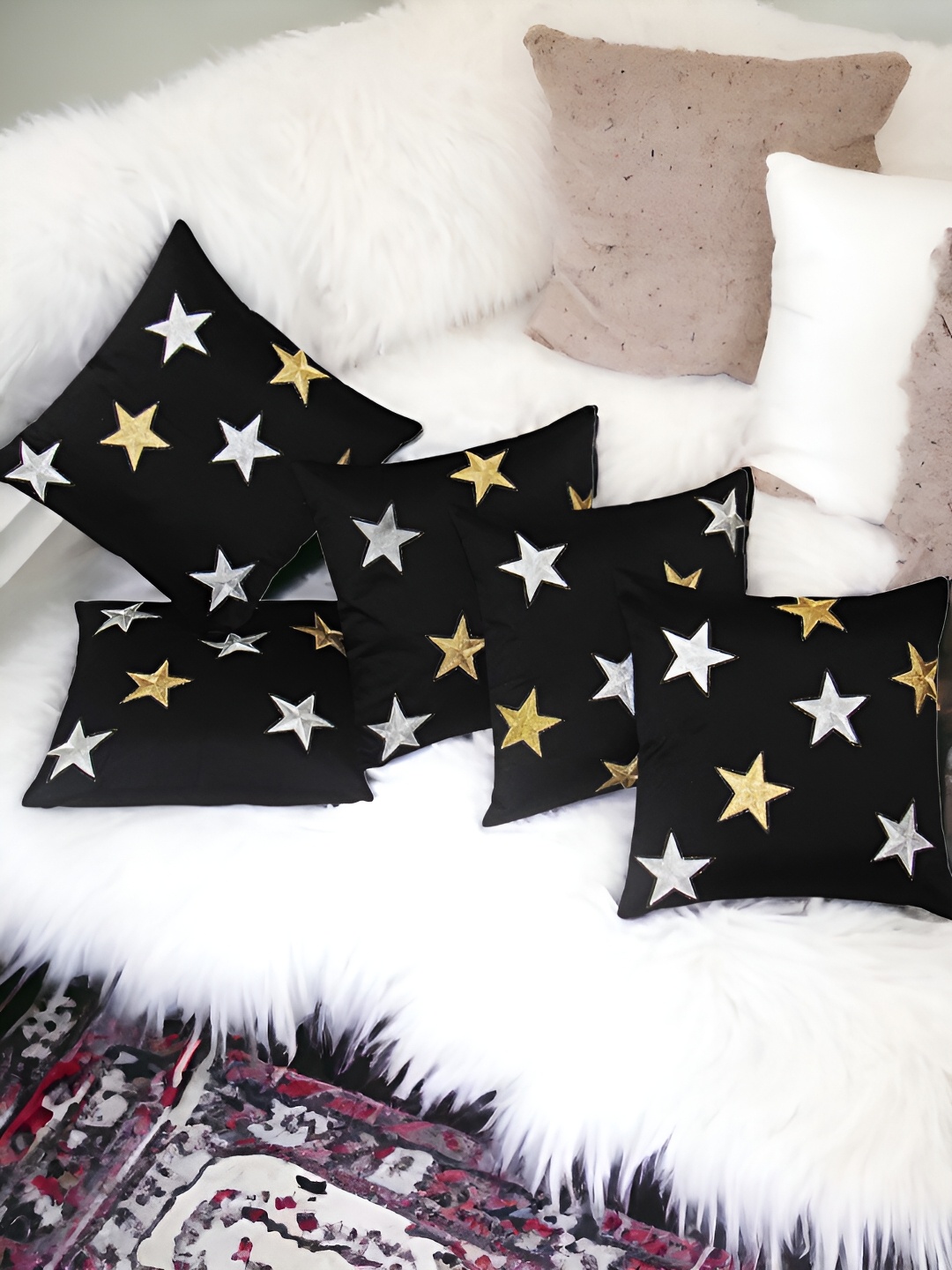 

Zikrak Exim Black & Grey 5 Pieces Embroidered Satin Square Cushion Covers