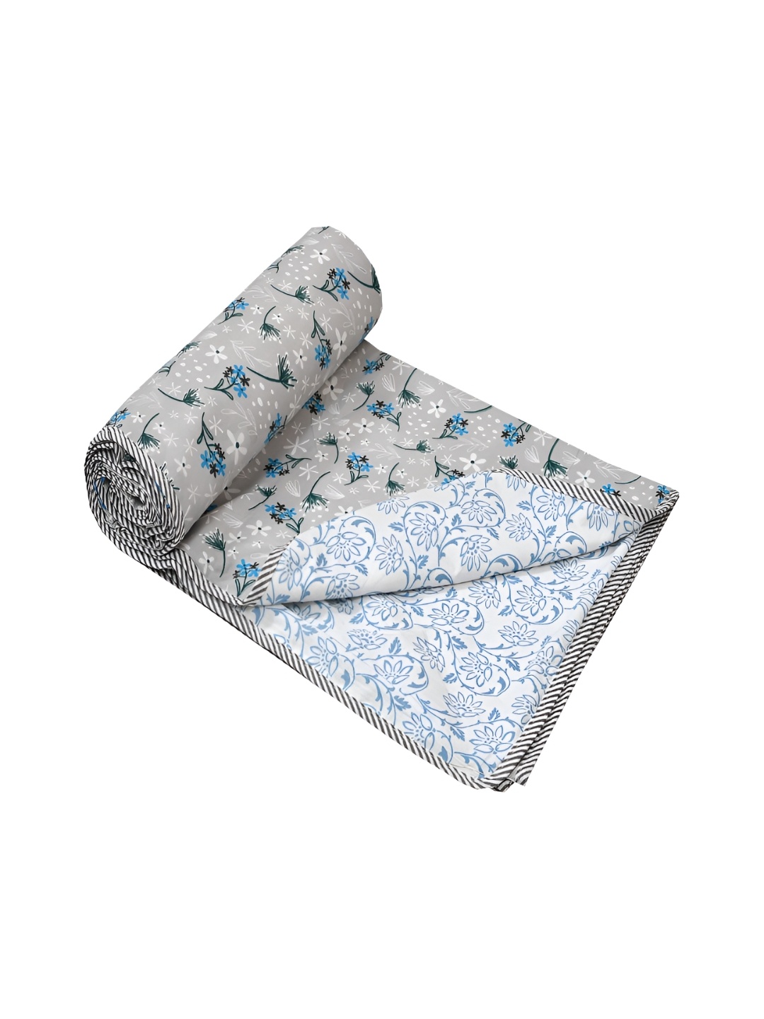 

CHICERY Blue & Grey Floral Cotton AC Room 210 GSM Single Bed Dohar
