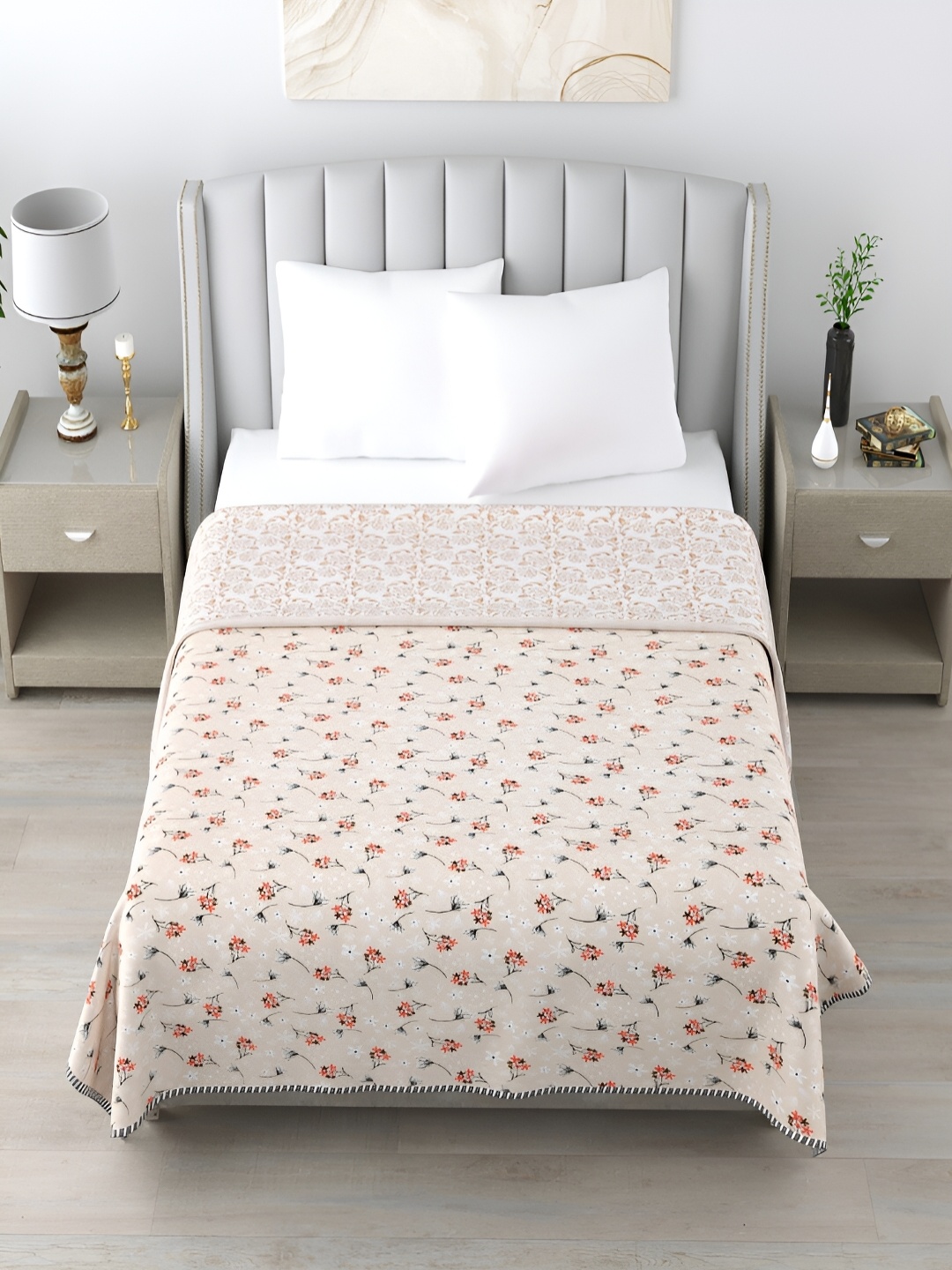

CHICERY Pink & Red Floral AC Room Cotton 210 GSM Double Bed Dohar