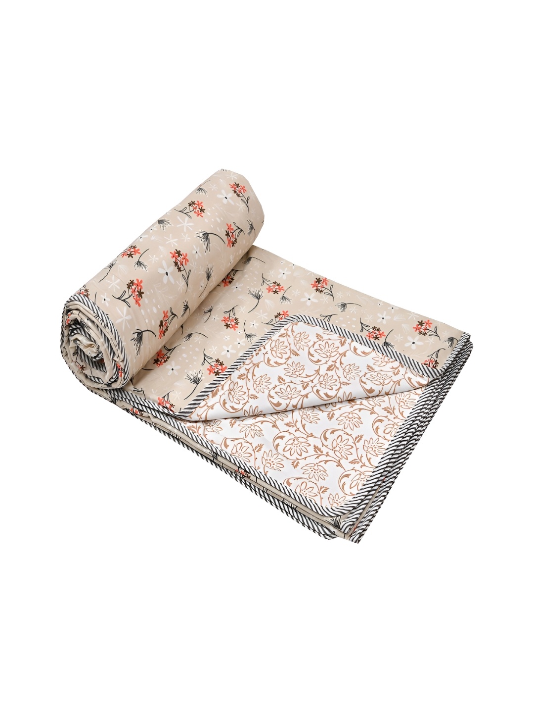 

CHICERY Pink & Red Floral Cotton AC Room 210 GSM Single Bed Dohar