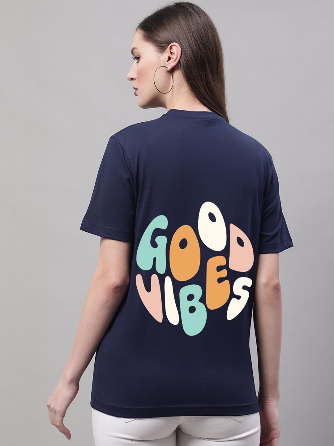 

Miaz Lifestyle Typography Printed Pure Cotton T-Shirt, Navy blue