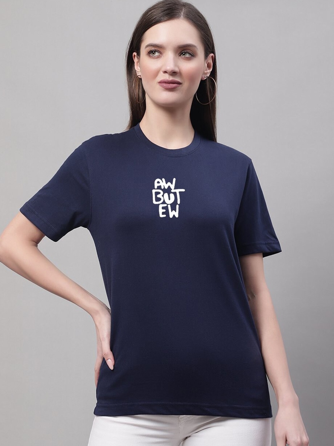 

Miaz Lifestyle Typography Printed Pure Cotton T-Shirt, Navy blue