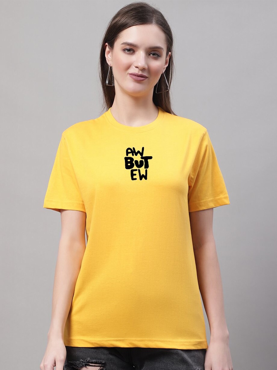 

Miaz Lifestyle Typography Printed Pure Cotton T-Shirt, Mustard