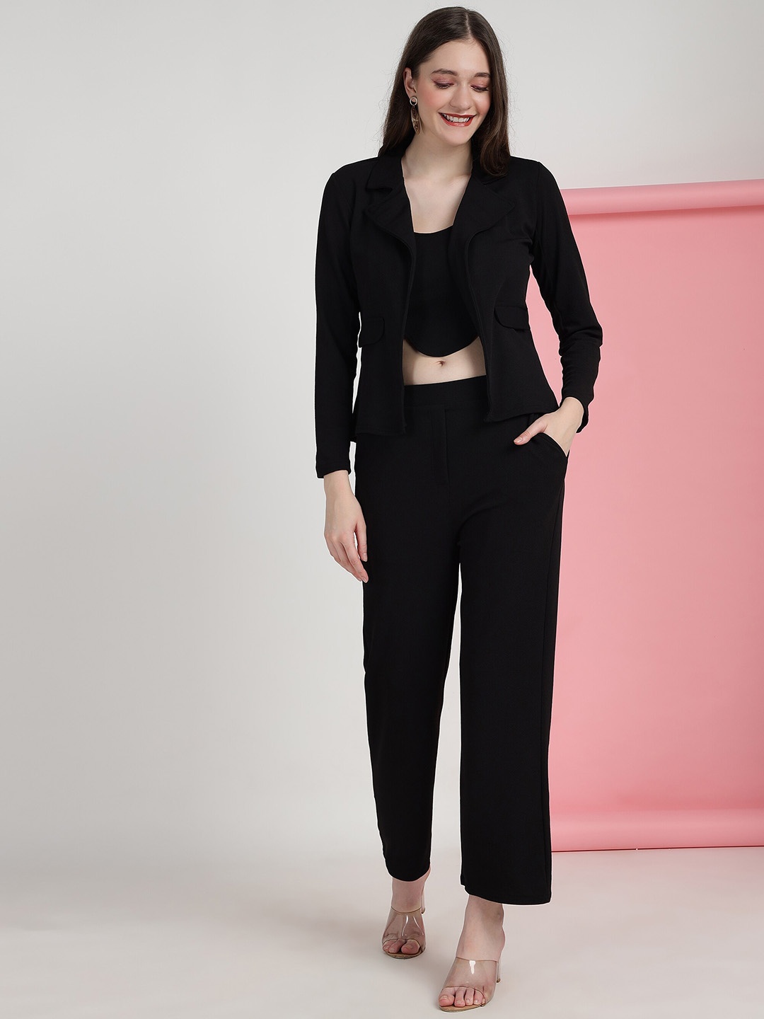 

N N ENTERPRISE Shoulder Strap Top, Jacket & Trousers, Black