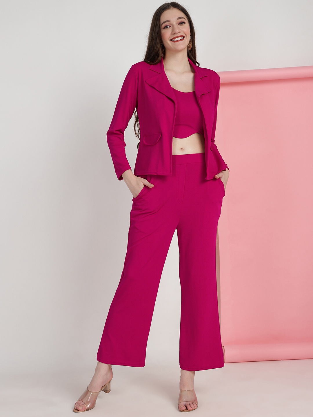 

N N ENTERPRISE Shoulder Strap Top, Jacket & Trousers, Pink