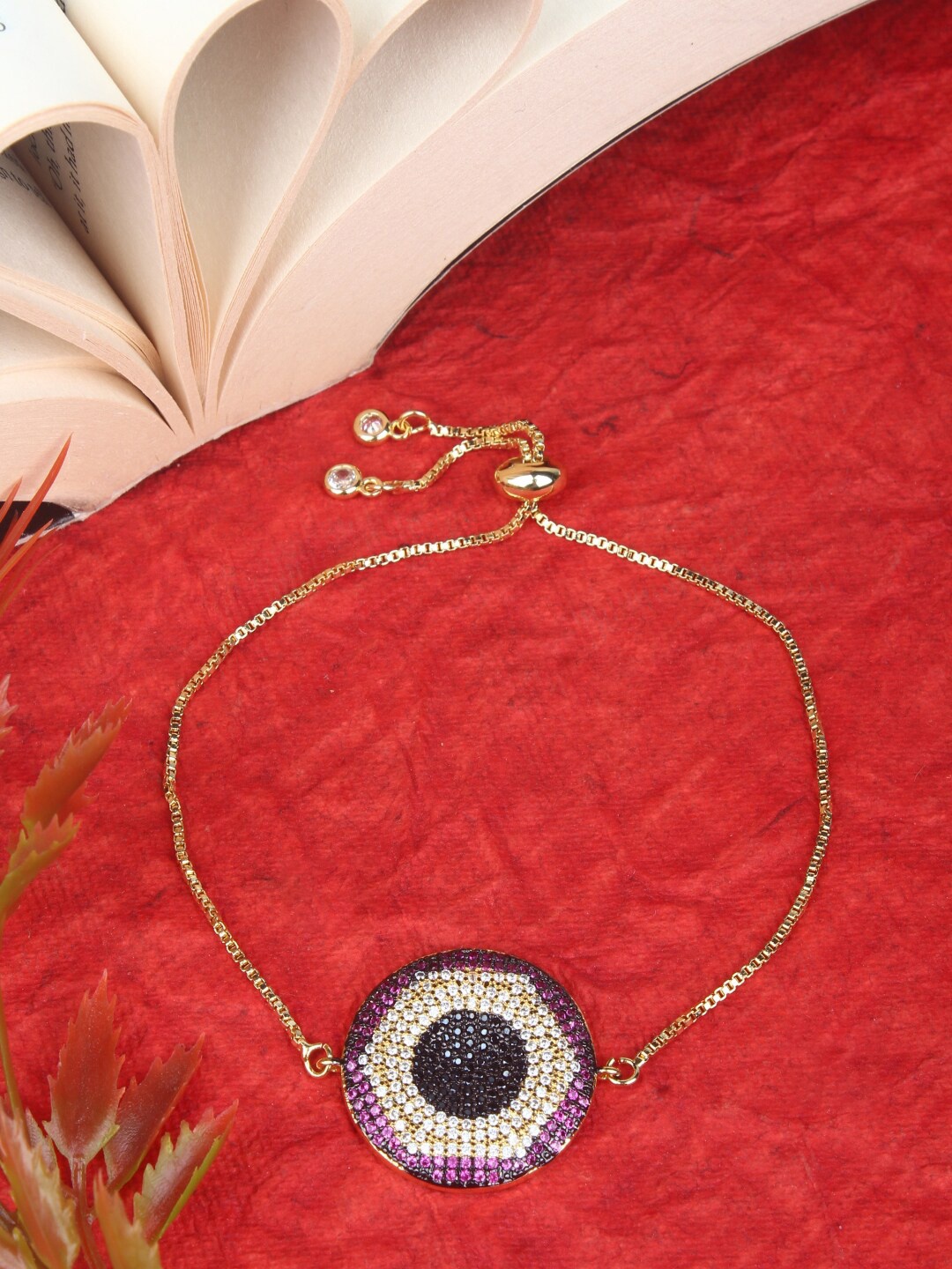 

DressBerry Cubic Zirconia Studded Gold-Plated Charm Bracelet