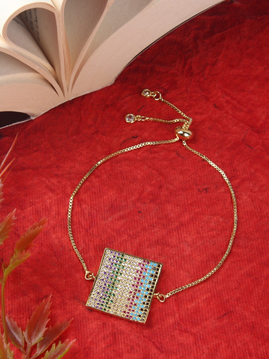 

DressBerry Cubic Zirconia Studded Gold-Plated Charm Bracelet