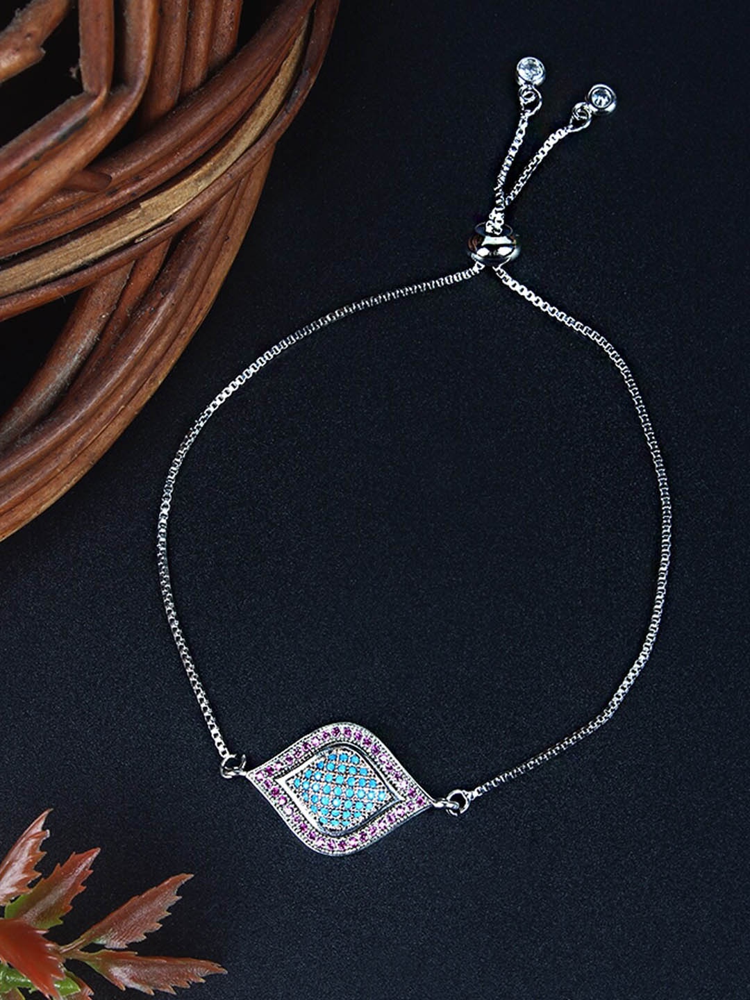 

DressBerry Cubic Zirconia Studded Silver-Plated Charm Bracelet