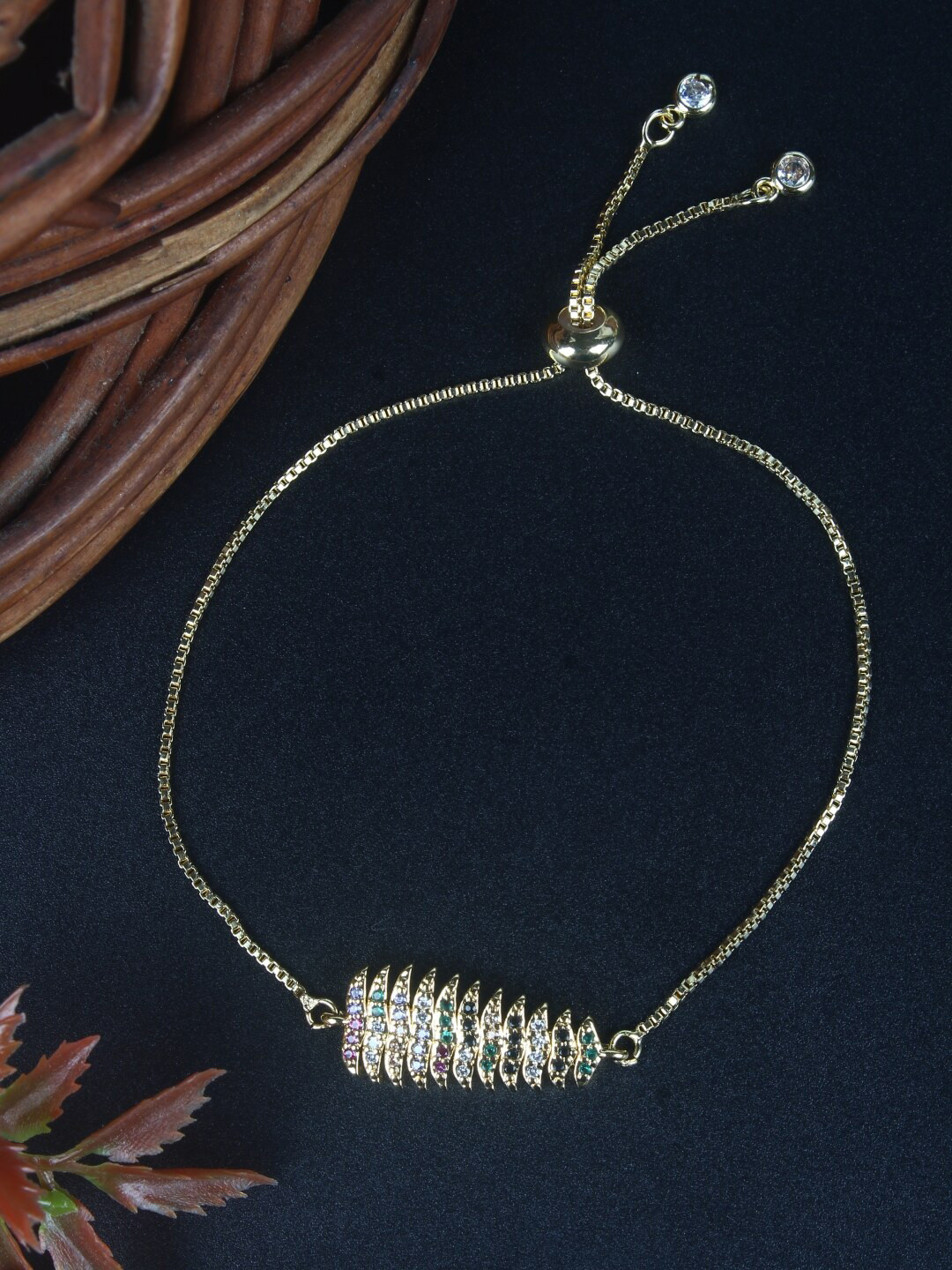 

DressBerry Gold Toned Gold-Plated Cubic Zirconia Wraparound Bracelet