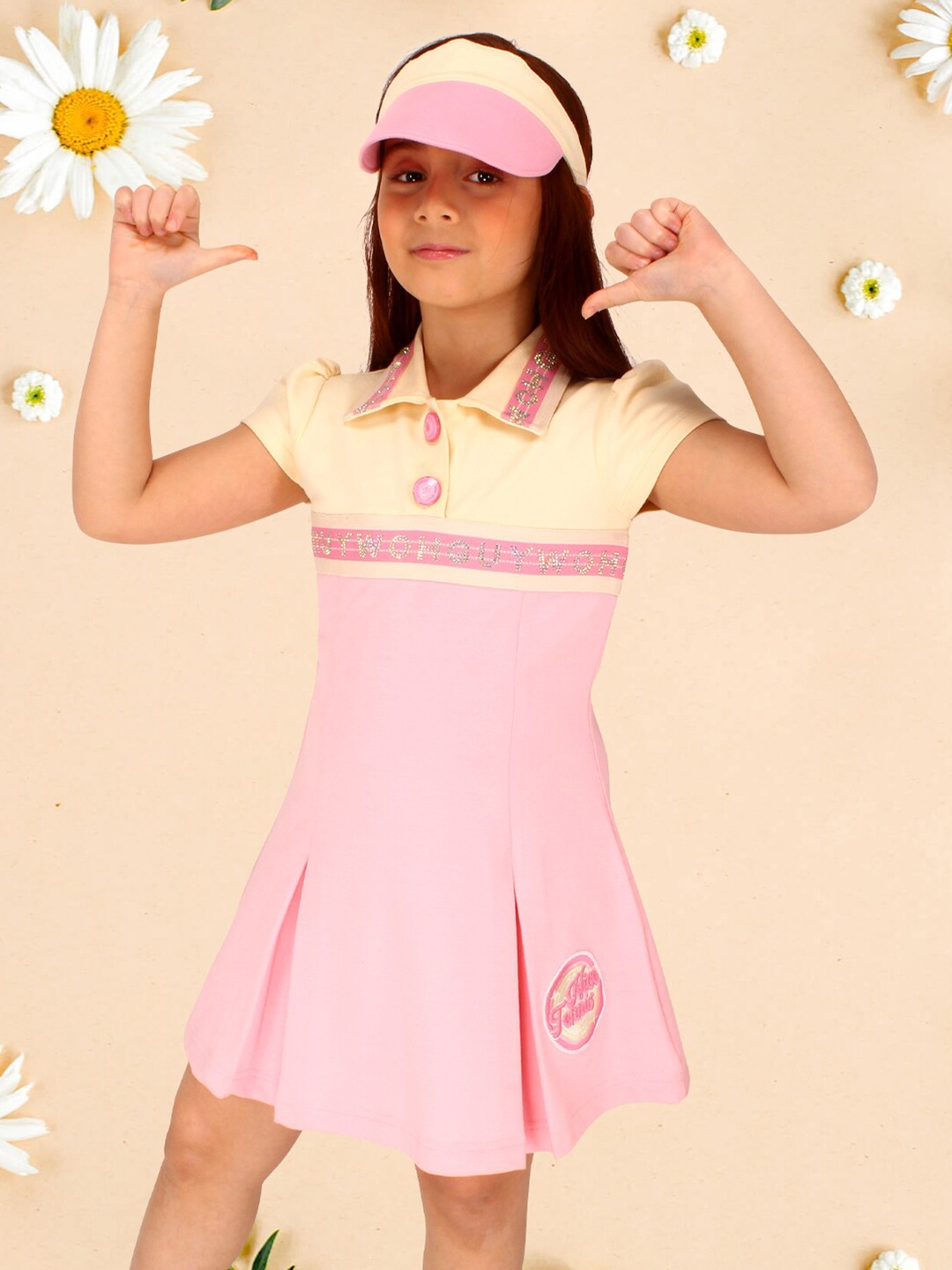 

CUTECUMBER Girls Puff Sleeve T-shirt Dress, Pink
