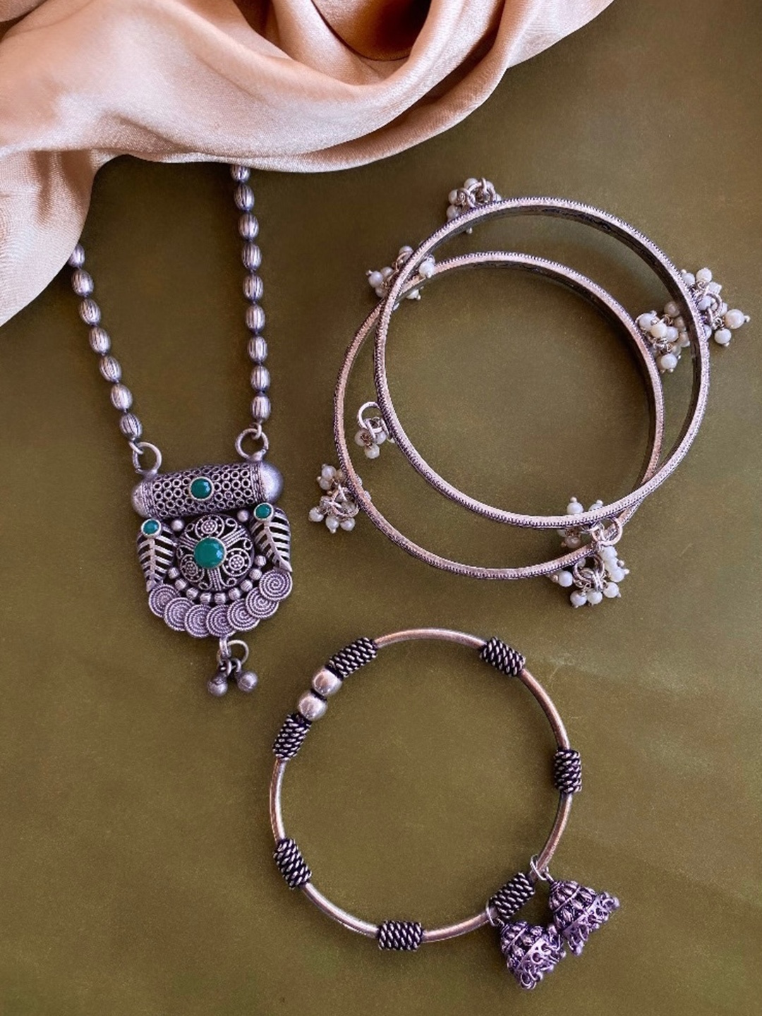 

ATIBELLE Silver-Plated & Stone Studded Jewellery Set