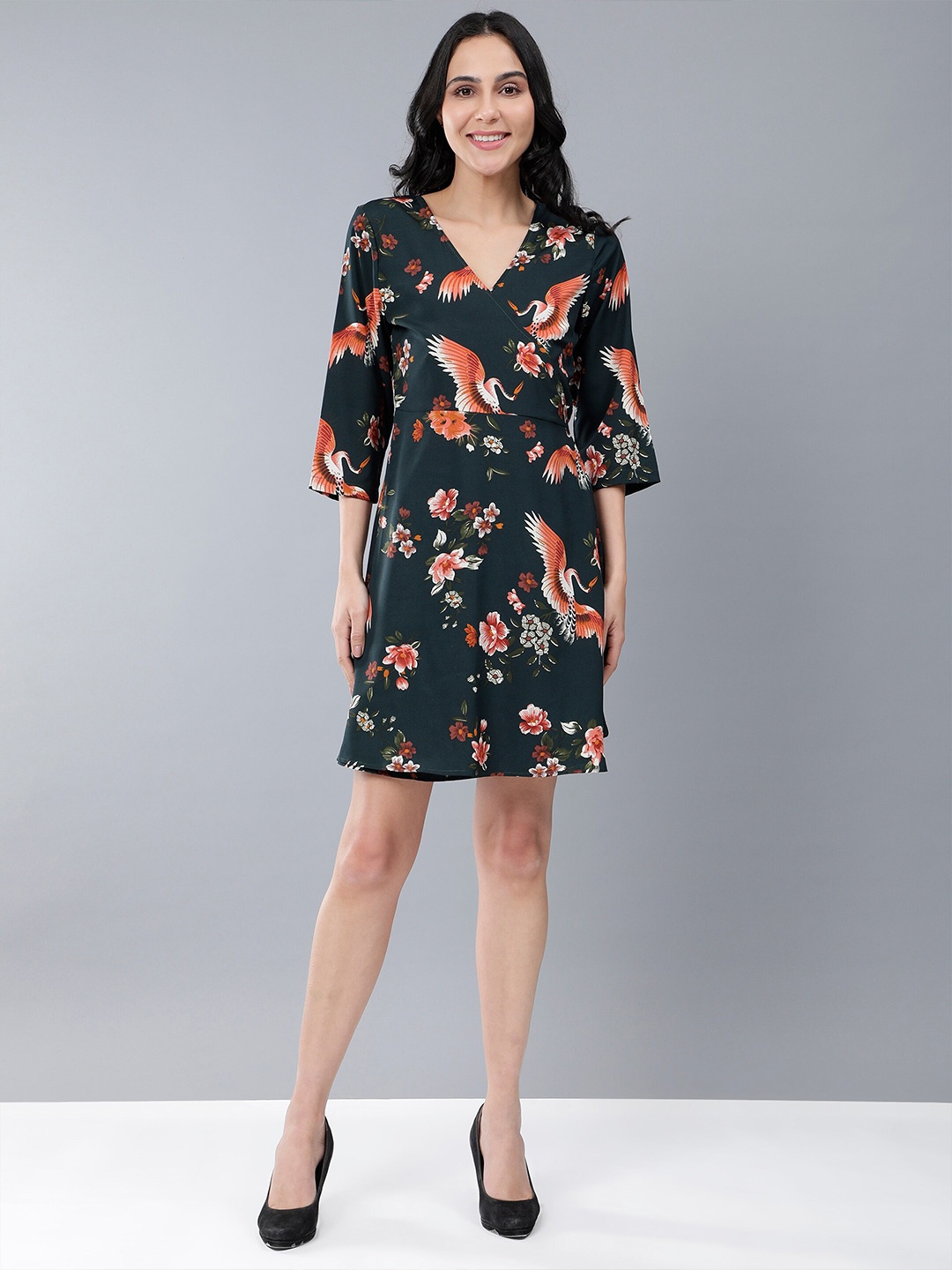 

HERE&NOW Green Floral Printed A-Line Dress