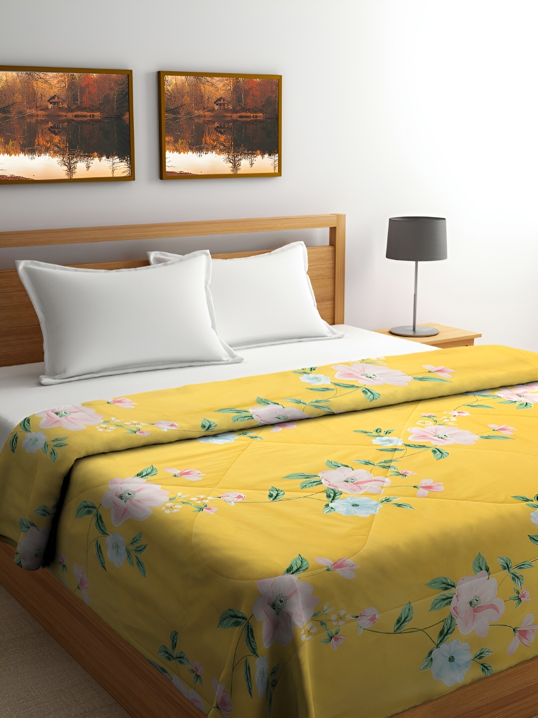

Miaz Lifestyle Yellow & Pink Floral Printed Cotton 104 TC King Bedsheet & 2 Pillow Covers