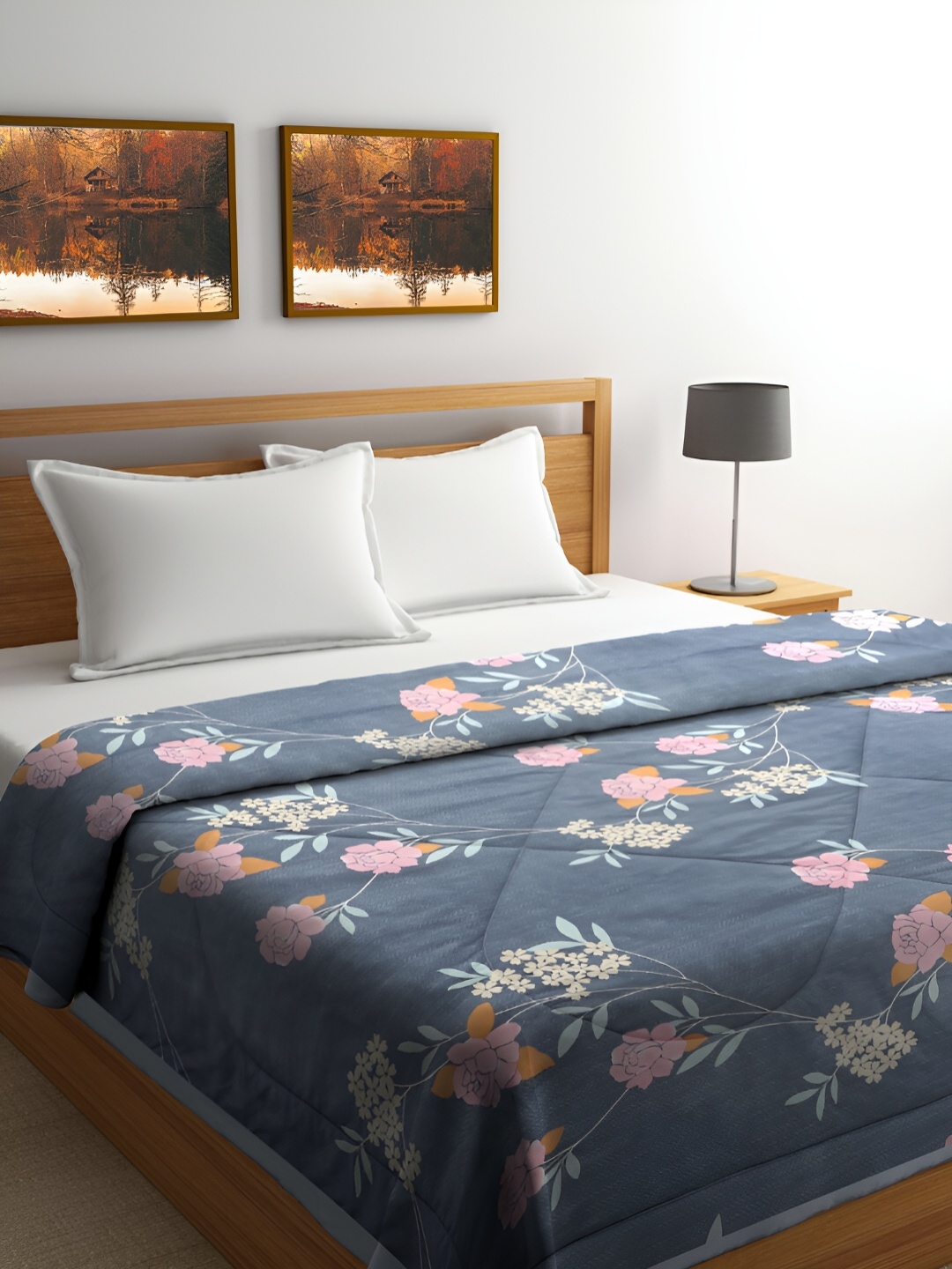 

Miaz Lifestyle Printed 180 GSM Reversible Double Bed Comforter, Blue