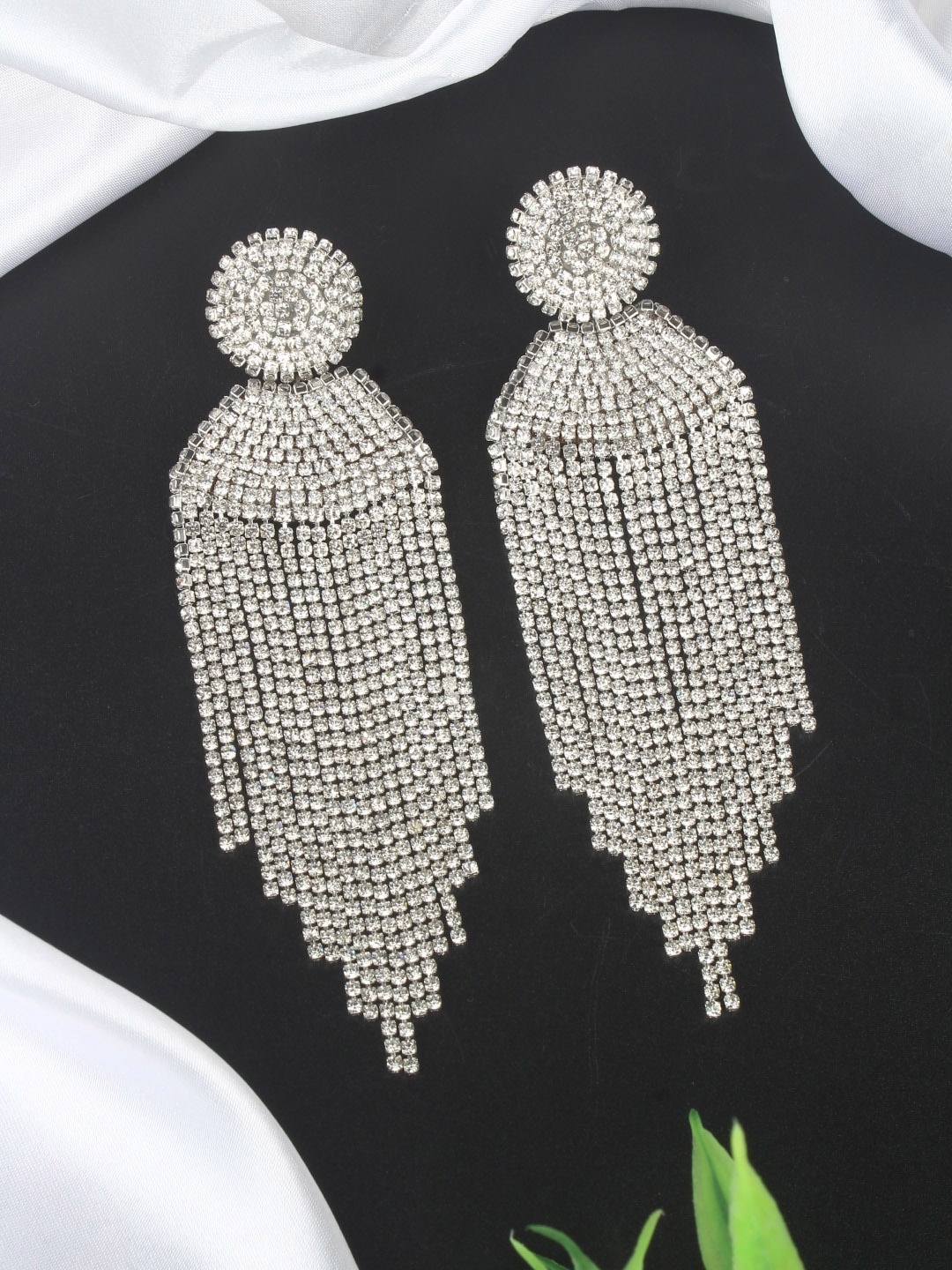 

DressBerry White Stone Studded Silver-Plated Contemporary Chandelier Drop Earrings