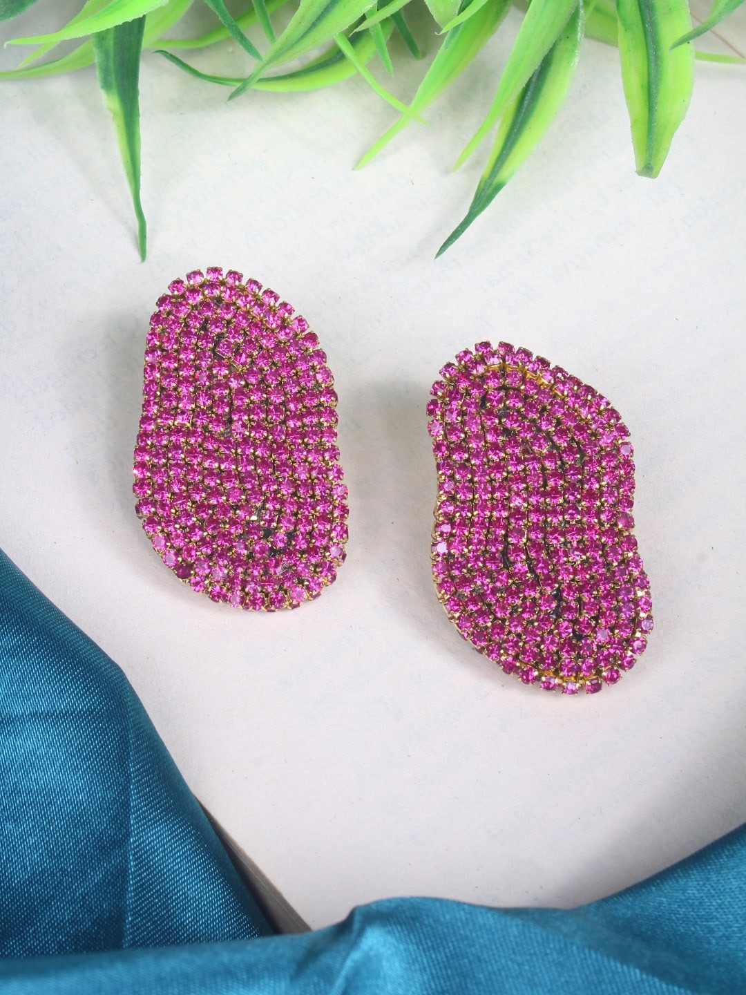 

DressBerry Gold-Plated Rhinestone-Studded Studs Earrings
