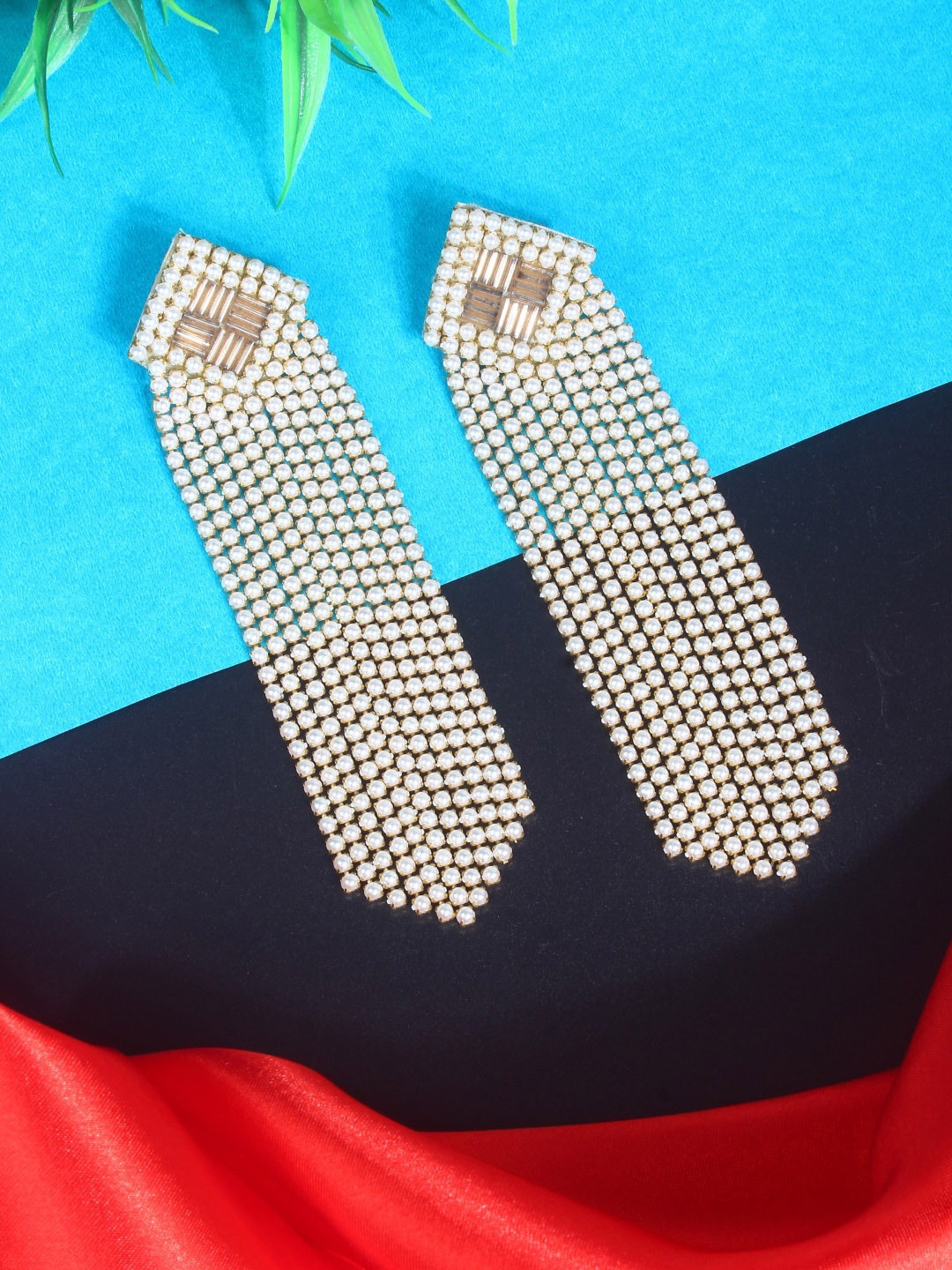 

DressBerry Gold-Plated Brass Beaded Tasselled Contemporary Drop Earrings
