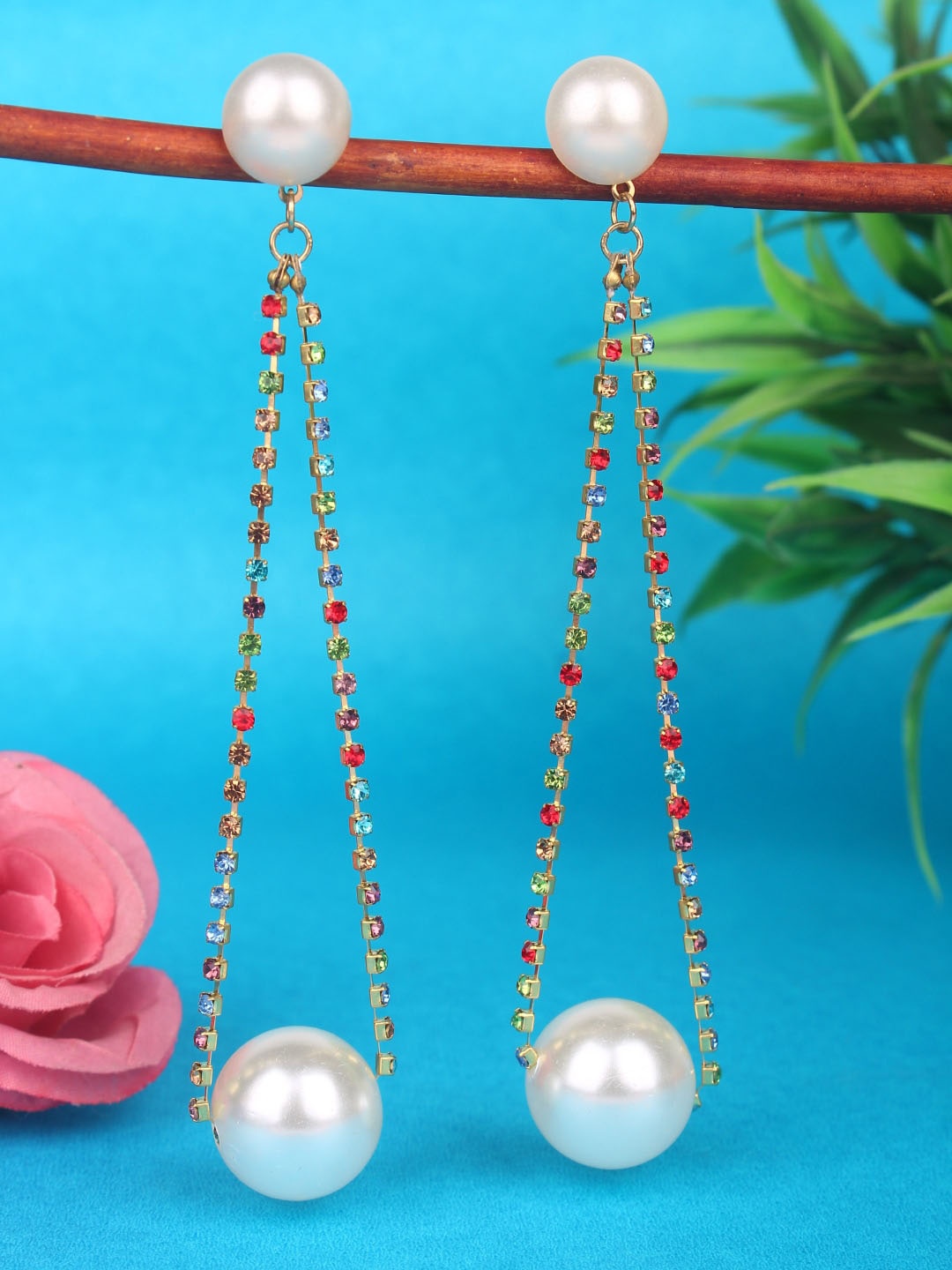 

DressBerry Red Gold-Plated Rhinestone Contemporary Drop Earrings
