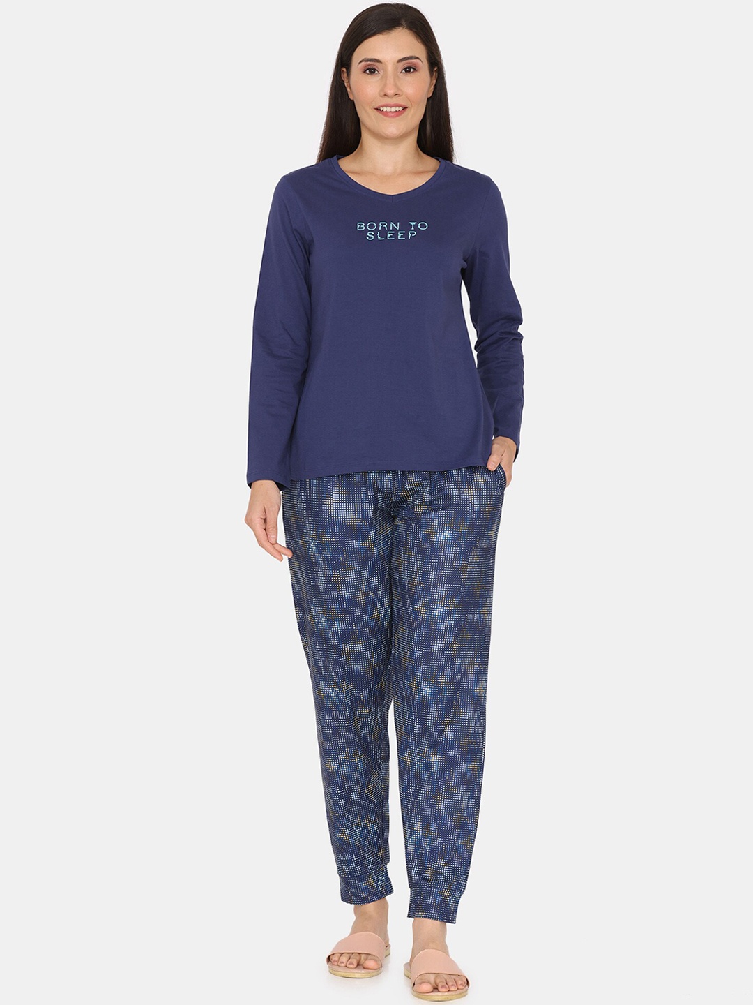 

Zivame Printed T-shirt & Trousers, Blue