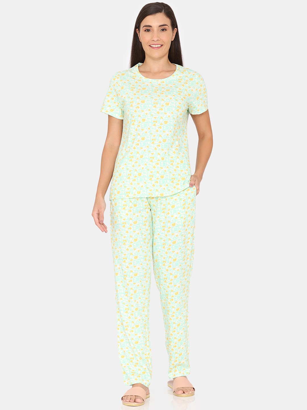 

Zivame Printed Pure Cotton Night suit, Green
