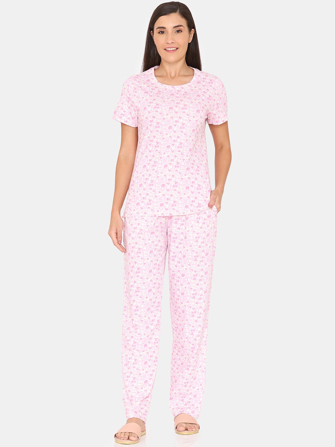 

Zivame Graphic Printed Pure Cotton Night suit, Pink