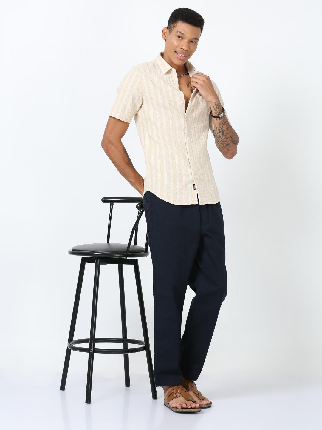 

FLY 69 Premium Slim Fit Ethnic Motifs Self Design Casual Shirt, Off white