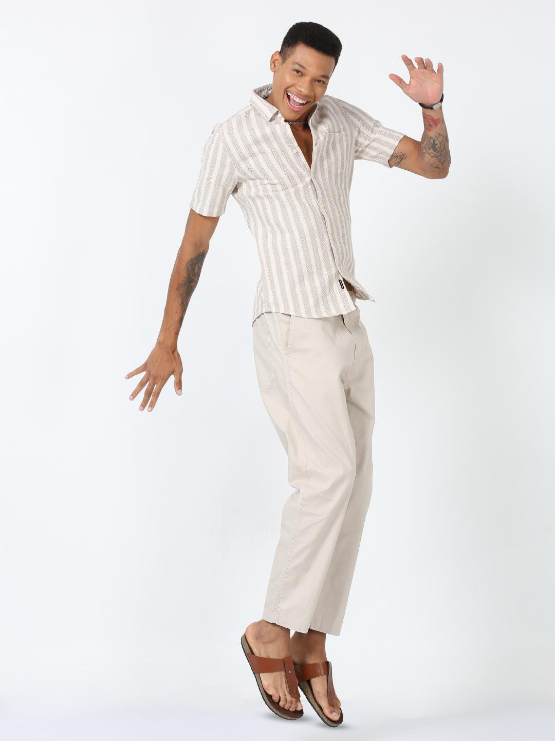 

FLY 69 Premium Slim Fit Ethnic Motifs Self Design Casual Shirt, Off white