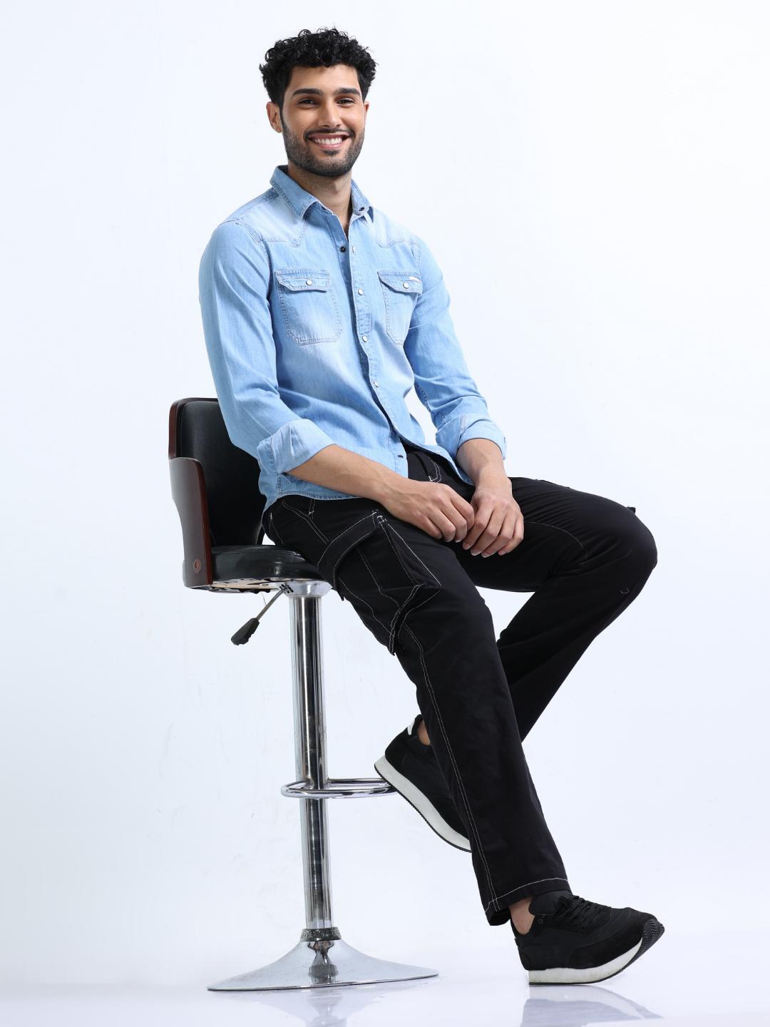 

FLY 69 Premium Slim Fit Casual Shirt, Blue