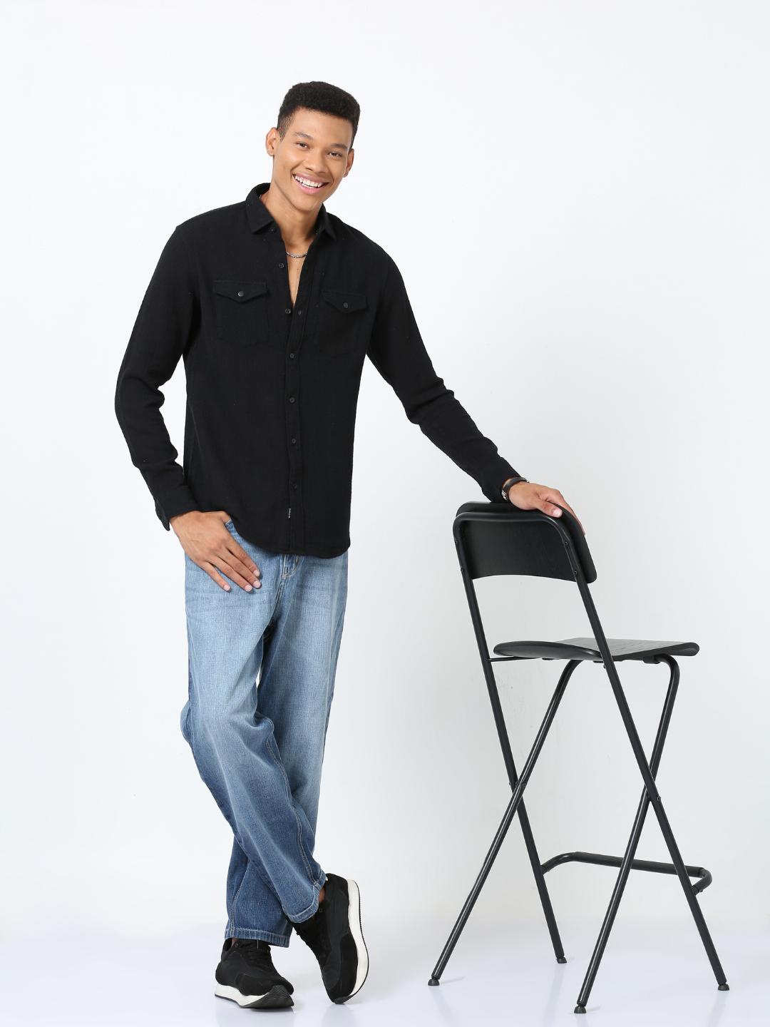 

FLY 69 Premium Slim Fit Casual Shirt, Black