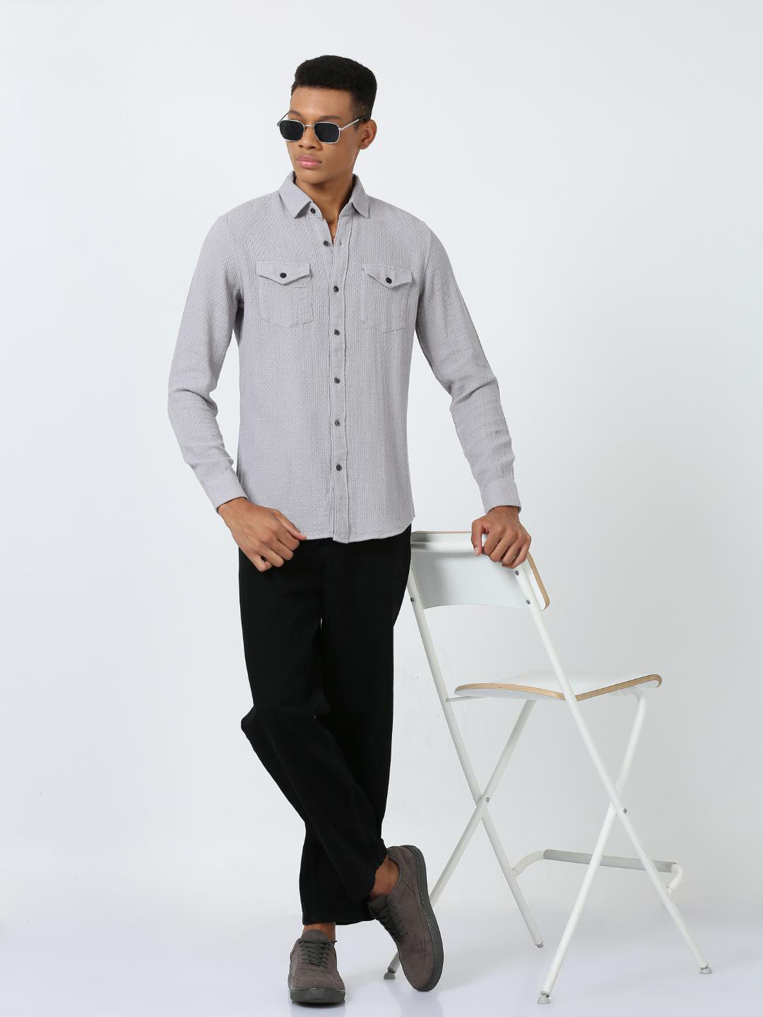 

FLY 69 Premium Slim Fit Casual Shirt, Grey