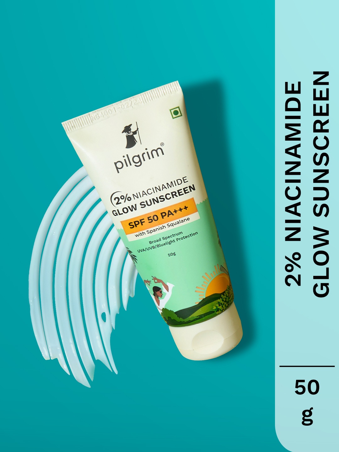 

Pilgrim 2% Niacinamide SPF50 PA+++ Glow Sunscreen with Spanish Squalane - 50 g, Green