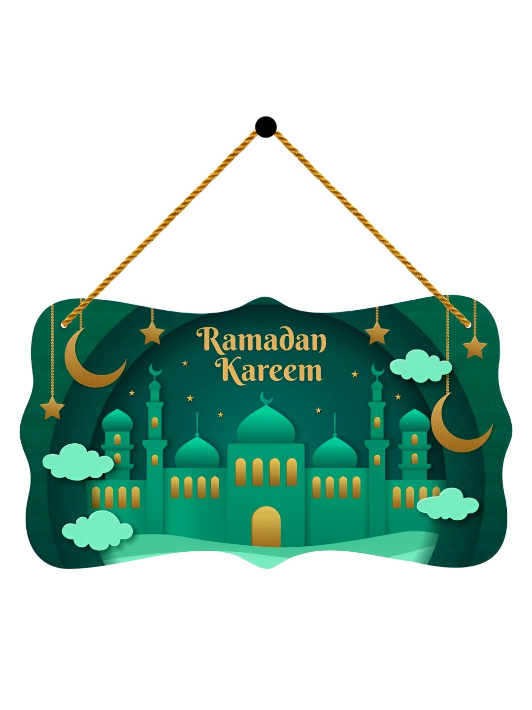 

Home Delight Sea Green & Yellow Ramadan Kareem Printed Wooden Religious Wall Hanging