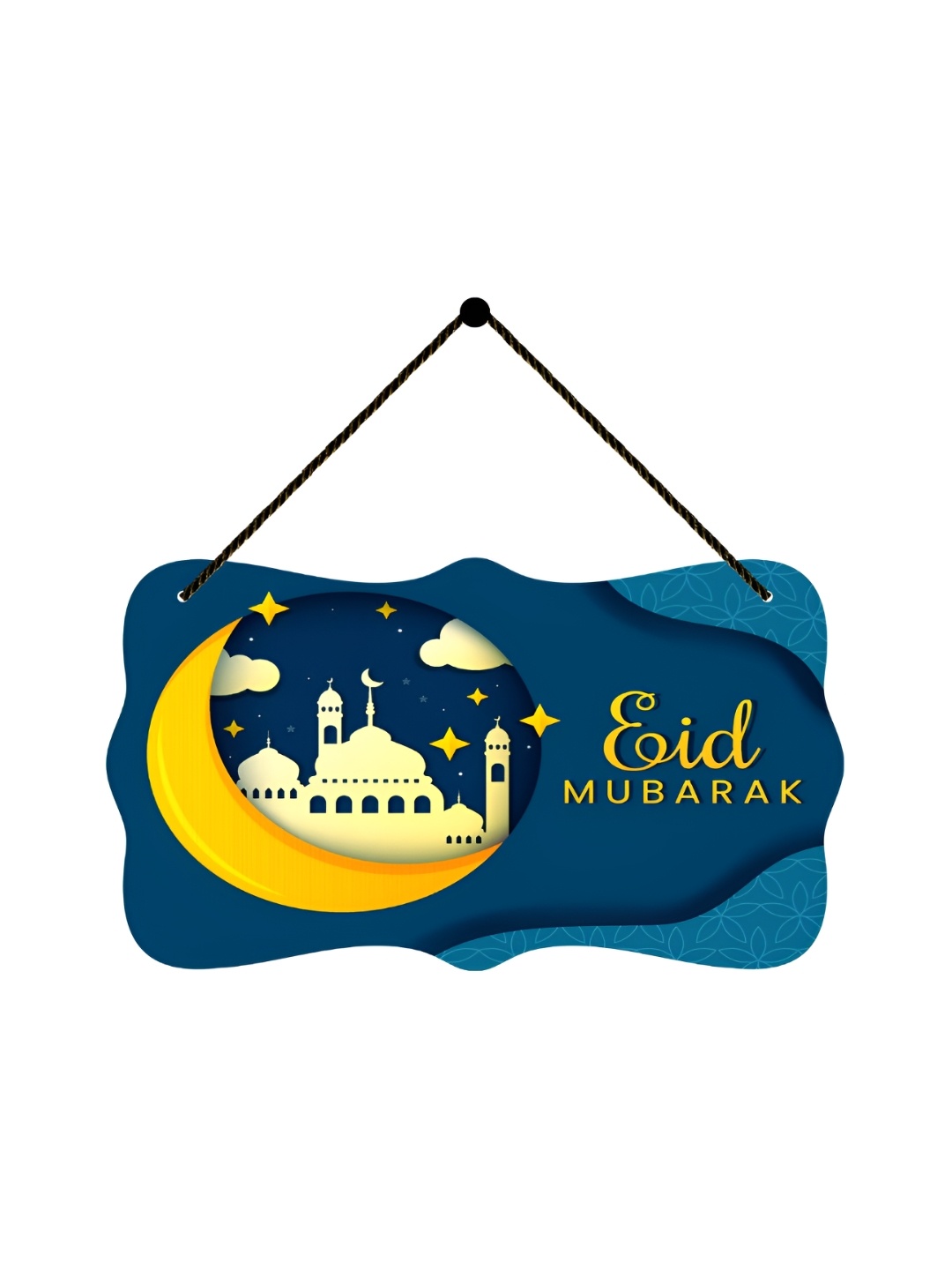 

Home Delight Blue & Yellow Ramadan Eid Mubarak Printed Religious Wooden Wall Hanging, Navy blue