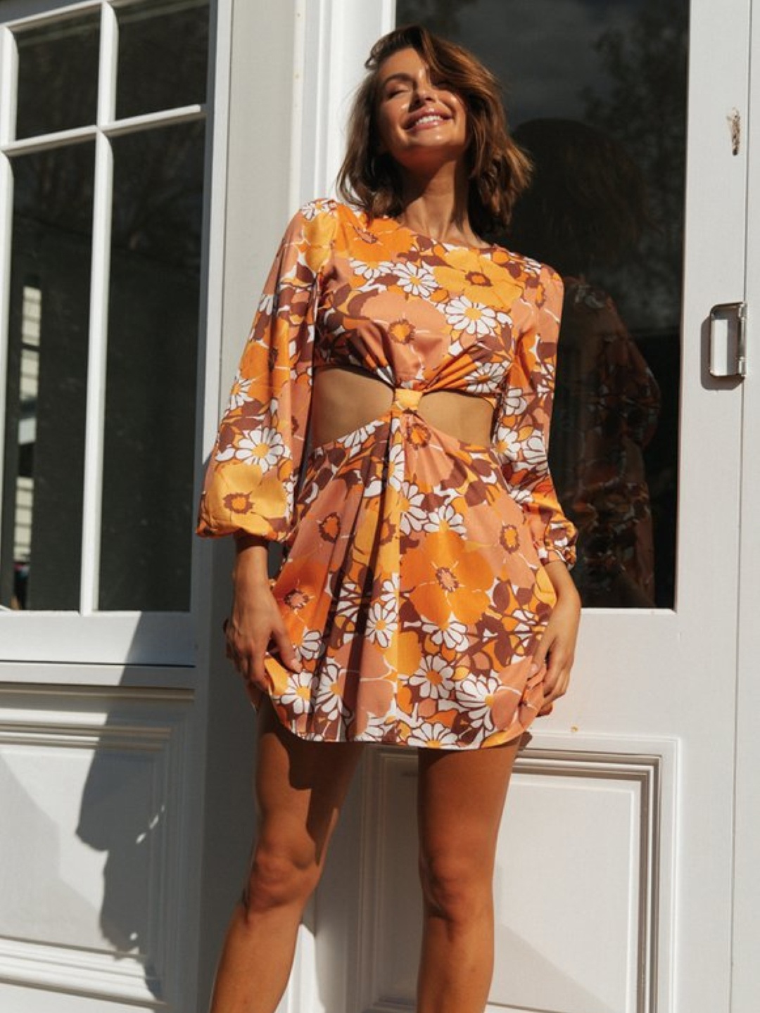 

StyleCast Floral Print Bell Sleeve Fit & Flare Dress, Orange