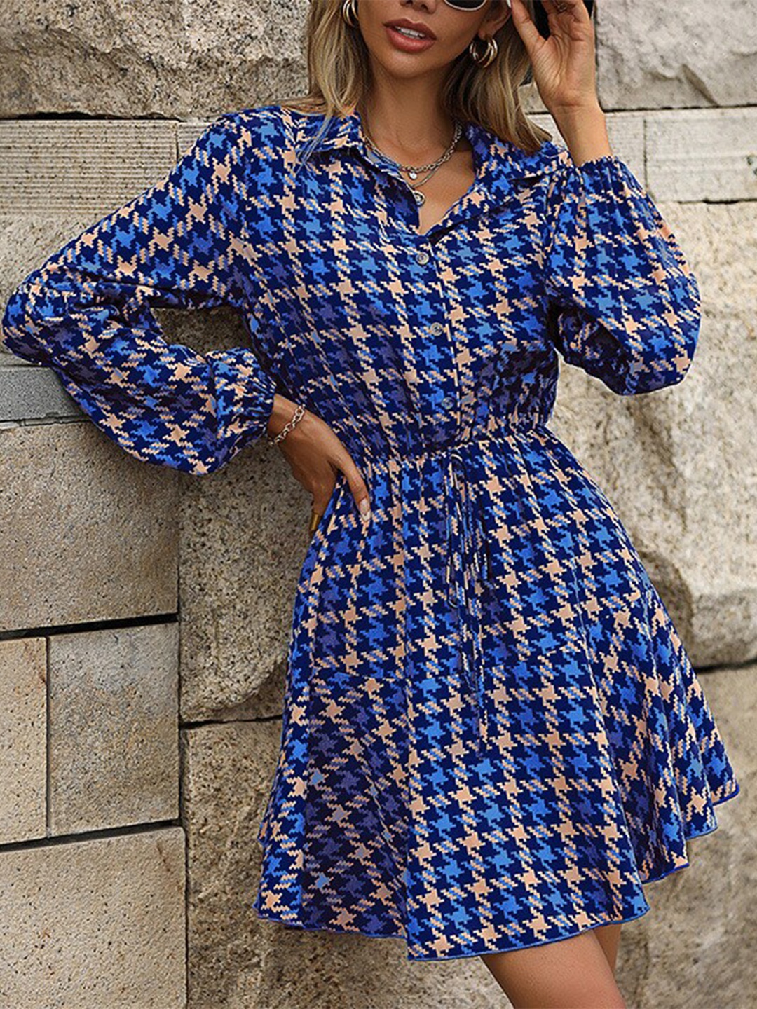 

StyleCast Checked Puff Sleeves Shirt Dress, Blue