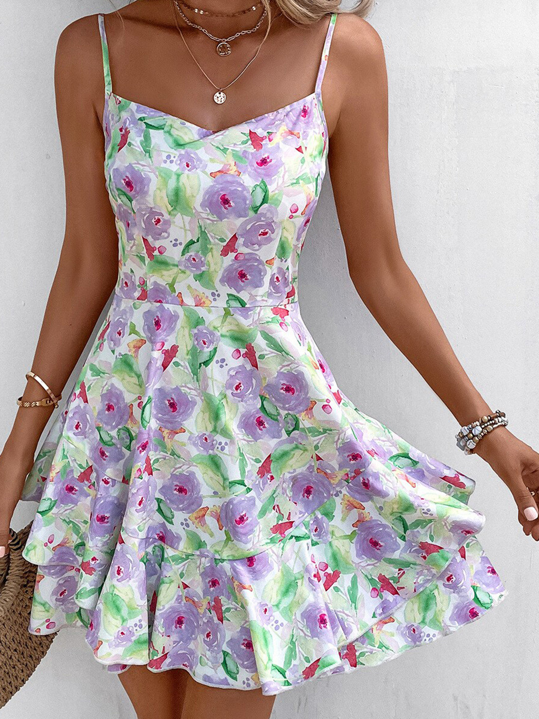 

StyleCast White Floral Printed Shoulder Straps A-Line Dress