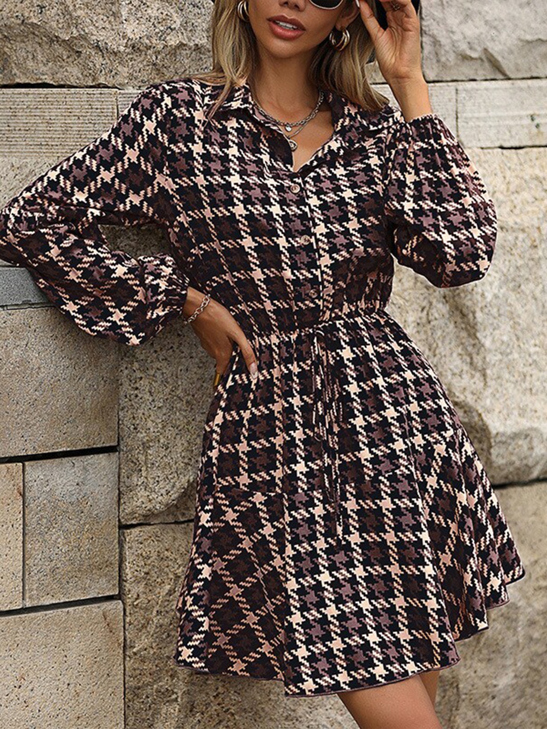 

StyleCast Black Shirt Collar Checked Shirt Dress