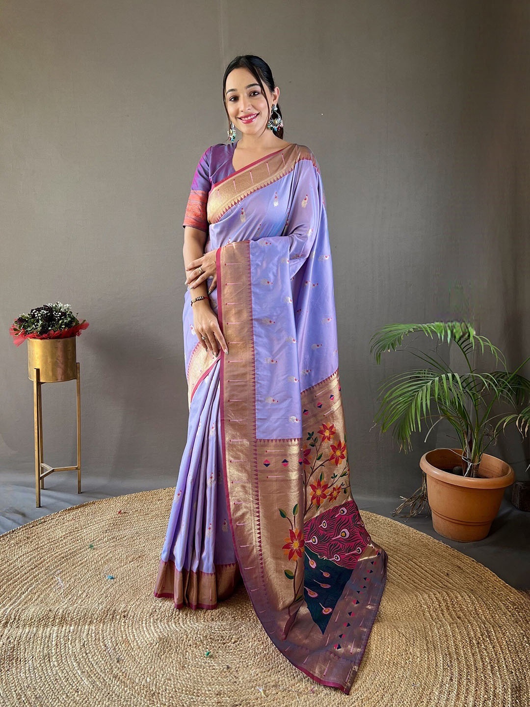 

Mitera Ethnic Motifs Zari Paithani Saree, Lavender