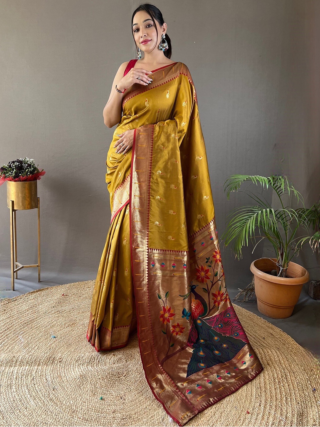 

Mitera Ethnic Motifs Zari Paithani Saree, Mustard