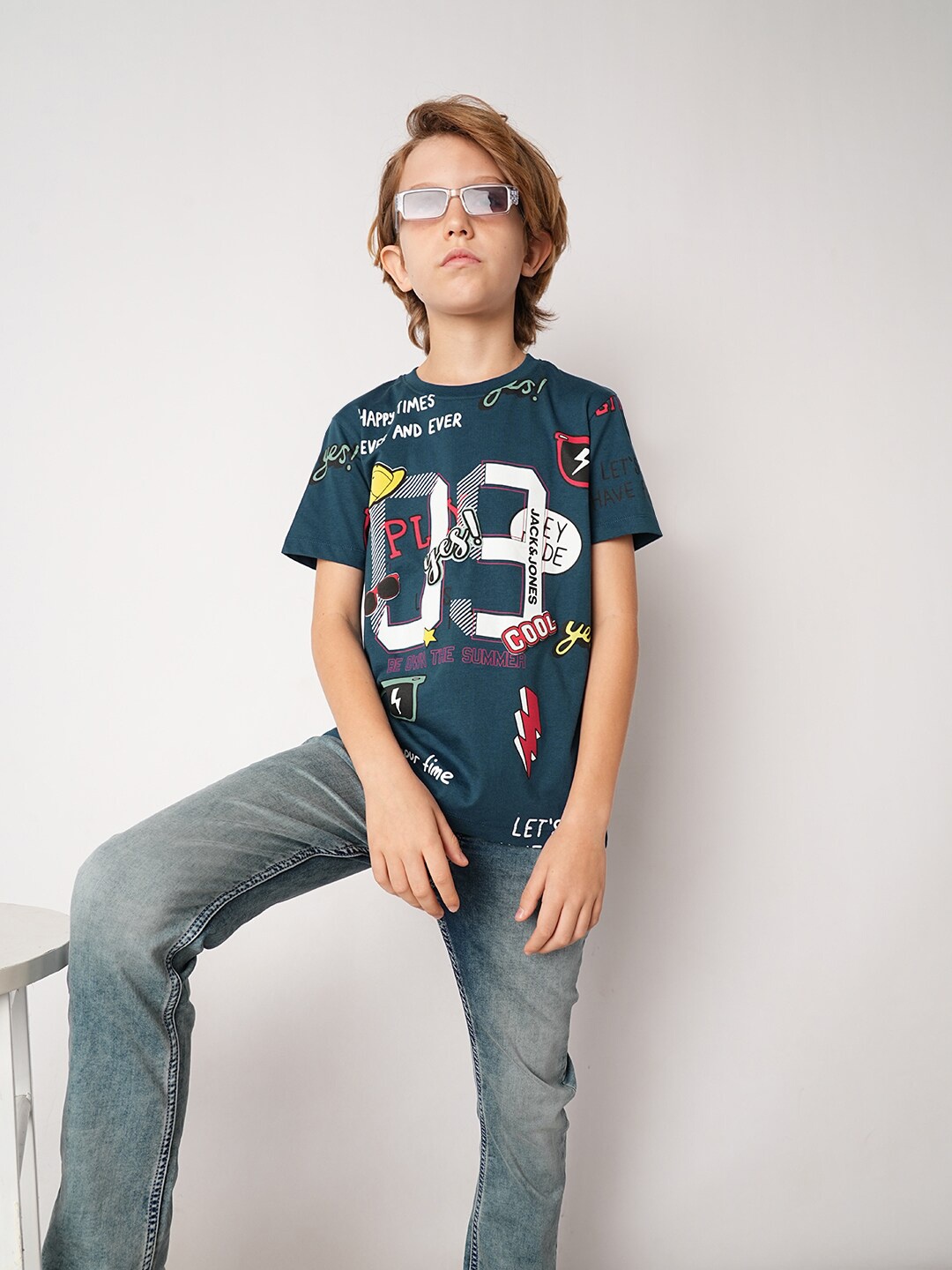 

Jack & Jones Junior Boys Conversational Printed Pure Cotton T-shirt, Blue