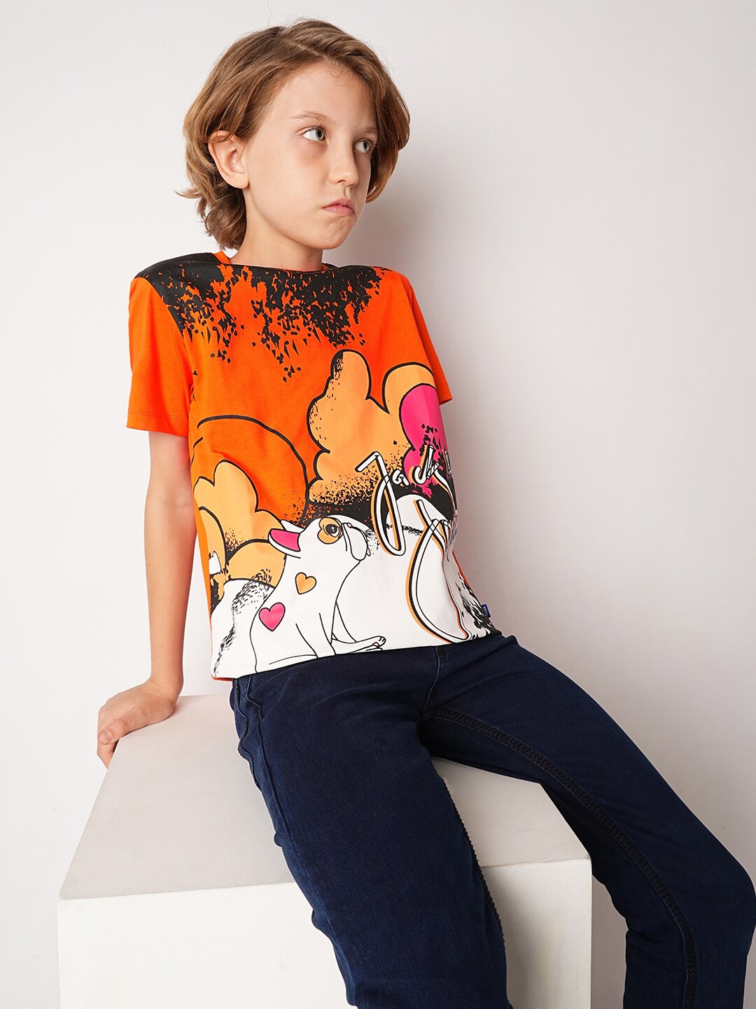 

Jack & Jones Junior Boys Graphic Printed Pure Cotton T-shirt, Orange