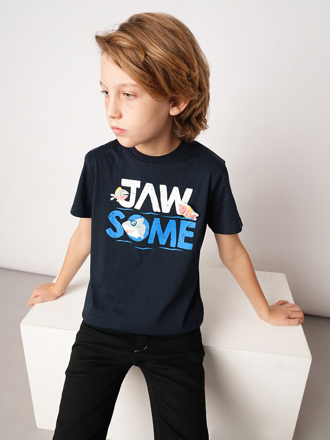 

Jack & Jones Junior Boys Typography Pure Cotton T-shirt, Blue