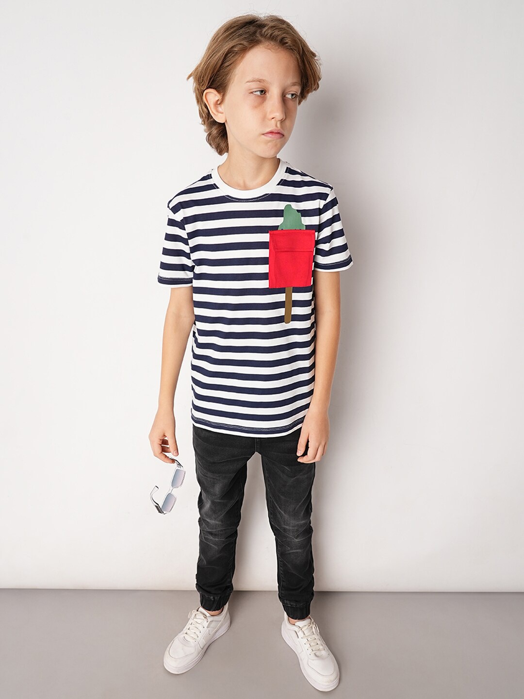 

Jack & Jones Junior Boys Striped Pure Cotton T-shirt, Blue