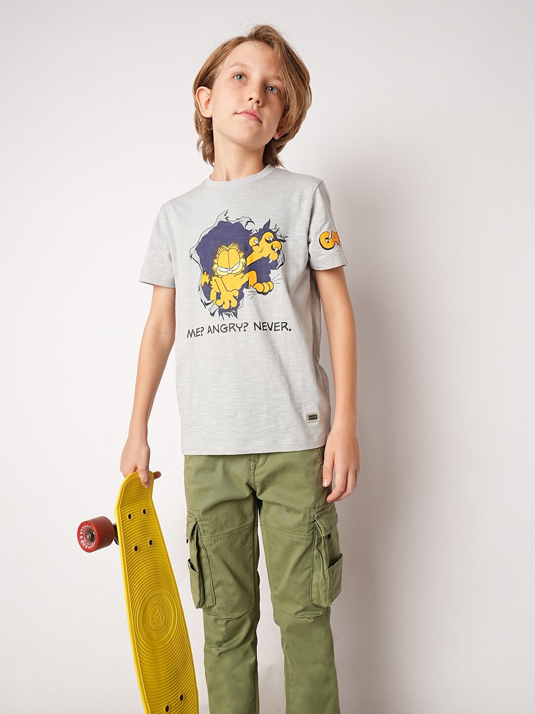 

Jack & Jones Junior Boys Graphic Printed Pure Cotton T-shirt, Grey