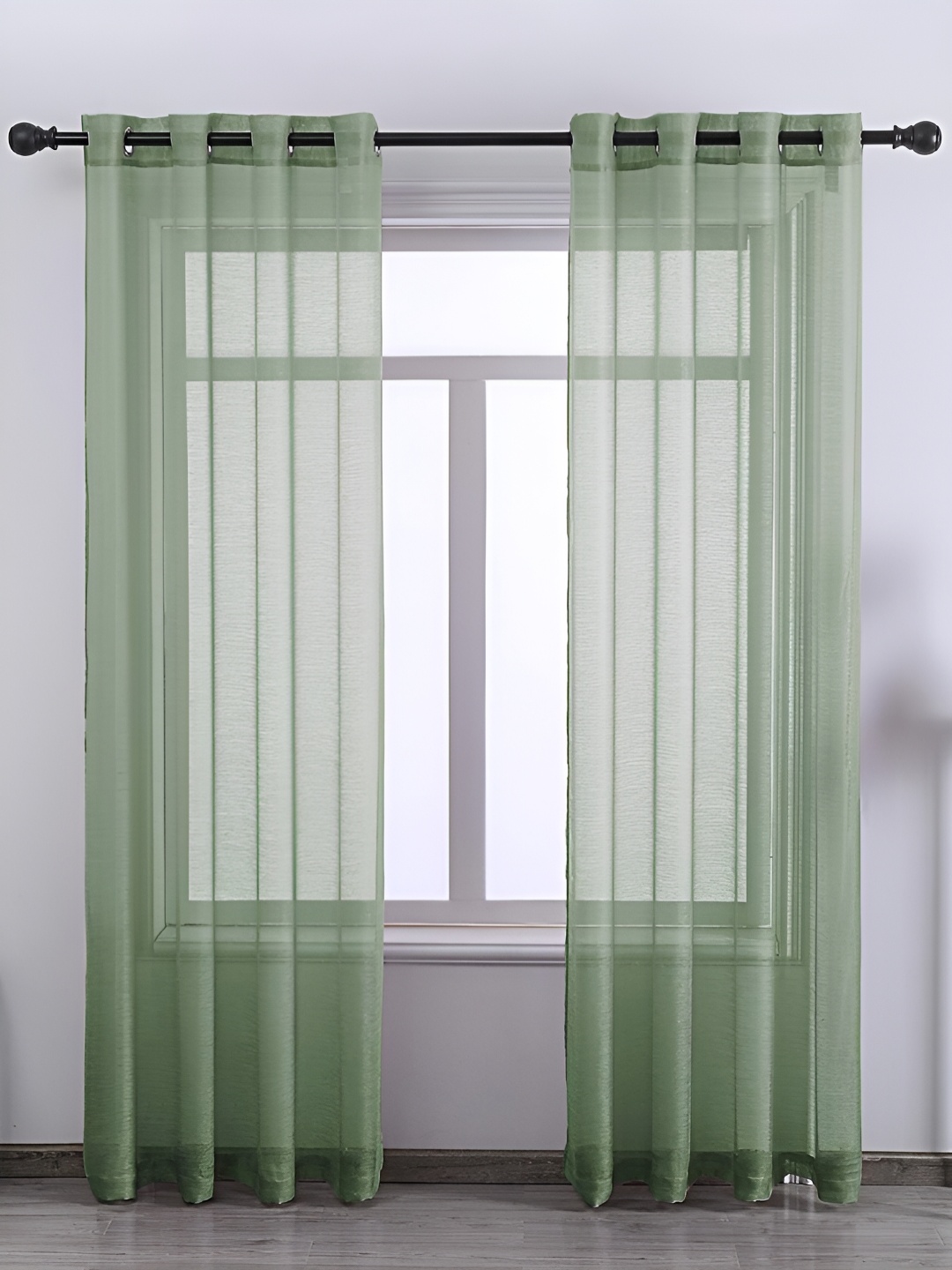 

STITCHNEST Olive Green Door Sheer Curtain