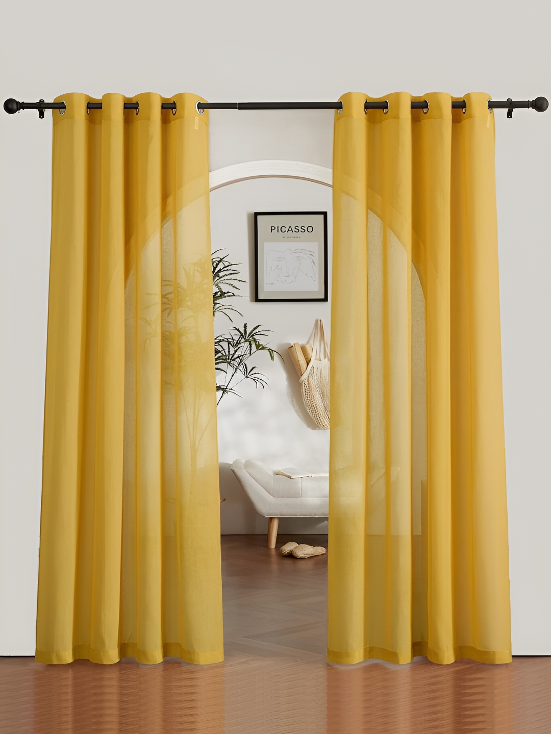 

STITCHNEST Yellow Door Sheer Curtain