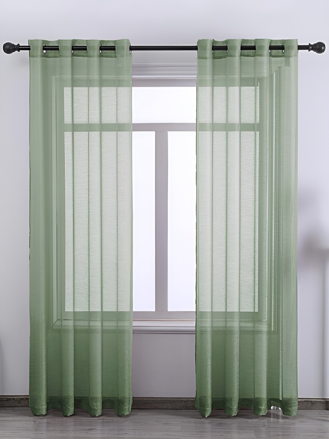 

STITCHNEST Olive Green Door Sheer Curtain