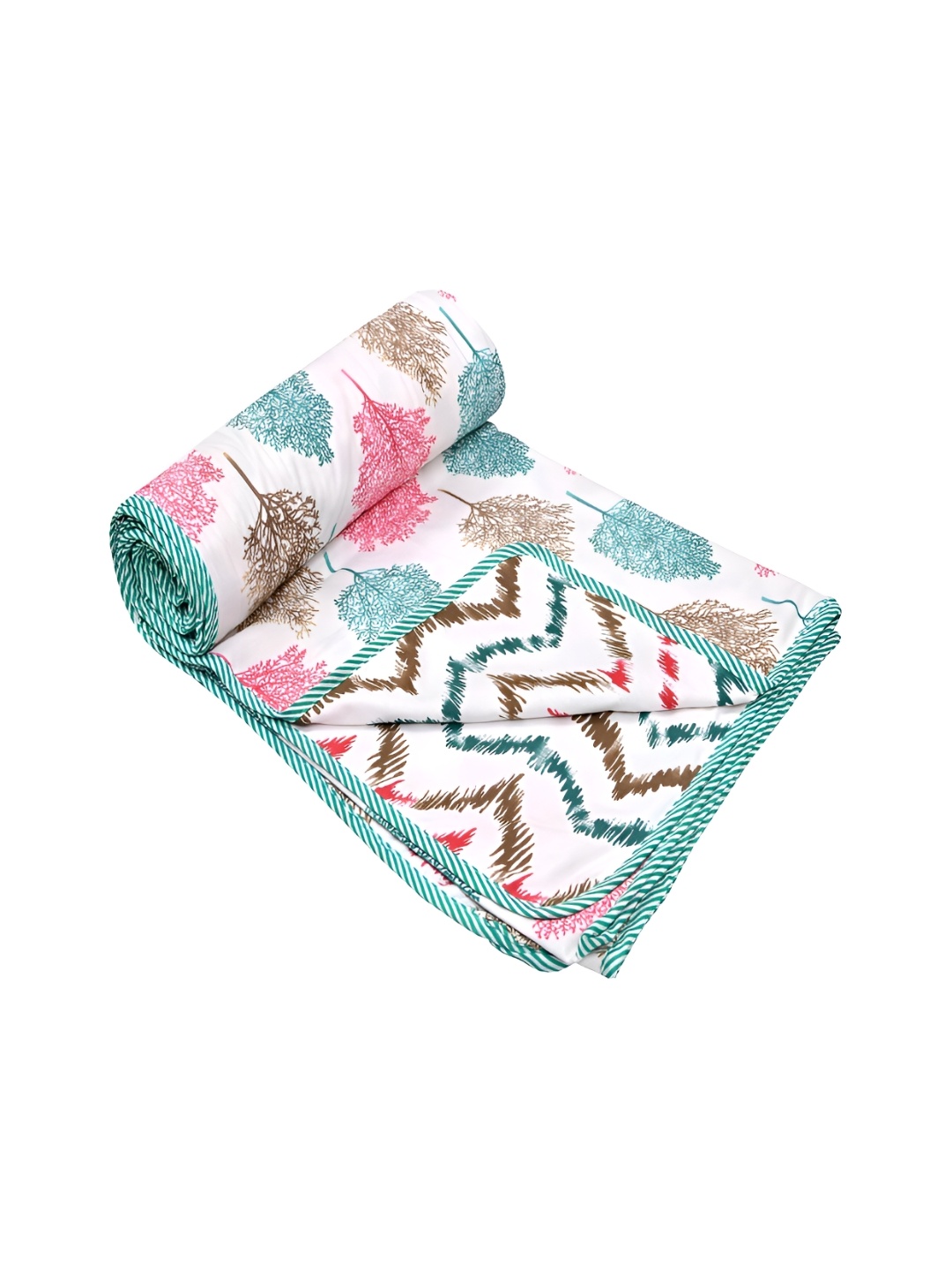 

CHICERY Green & White Floral Cotton AC Room 210 GSM Double Reversible Bed Dohar