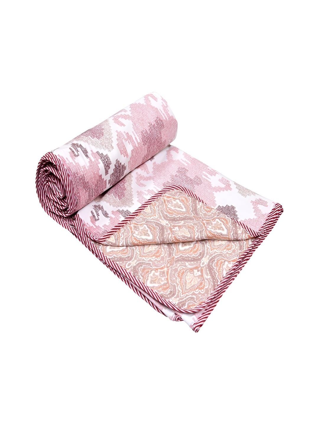 

CHICERY Pink & White Floral Cotton AC Room 210 GSM Double Reversible Bed Dohar