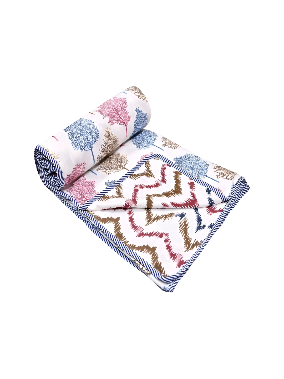 

CHICERY Blue & White Floral Cotton AC Room 210 GSM Single Bed Dohar